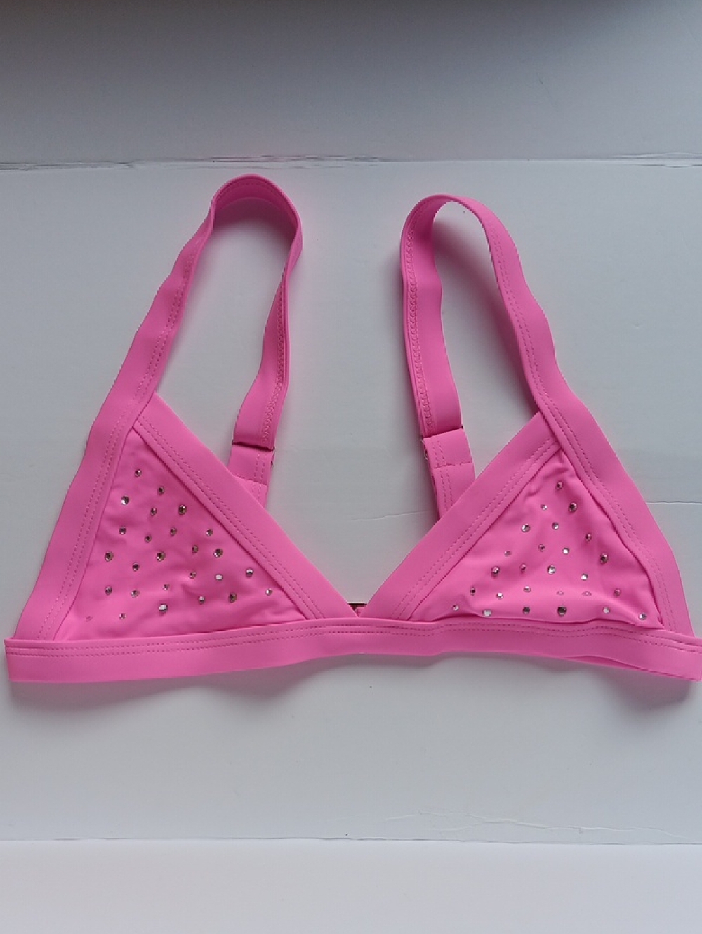 Hot Pink Embellished Studded Triangle Bikini Top - Women Swim Bikinis